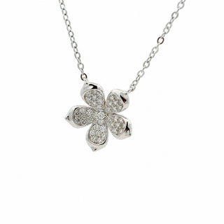 Pavé five-petal flower moissanite necklace in sterling silver, view 2