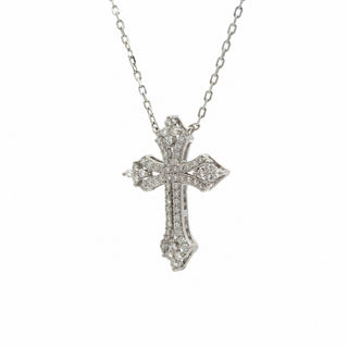 Pavé flared cross moissanite necklace in sterling silver
