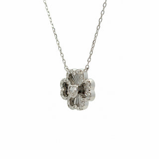 Pavé four-leaf clover heart center moissanite necklace in sterling silver