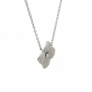 Pavé four-petal flower with center stone moissanite necklace in sterling silver, view 2