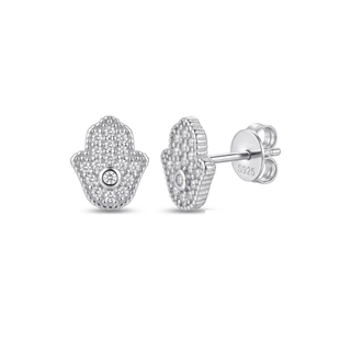 Pavé Hamsa Hand Moissanite Stud Earrings in sterling silver