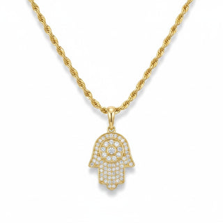 Pavé Hamsa Hand with Evil Eye Moissanite Pendant
