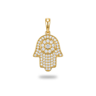 Pavé Hamsa Hand with Evil Eye Moissanite Pendant view 7