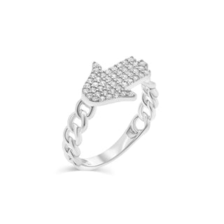 Pavé Hamsa on Cuban Link Band Moissanite Ring in sterling silver