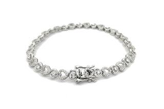Pavé heart and solitaire heart link moissanite bracelet in sterling silver, view 2