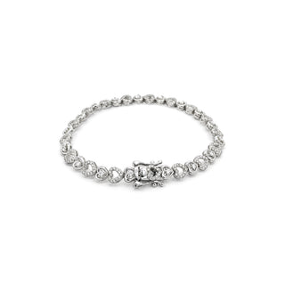 Pavé heart and solitaire heart link moissanite bracelet in sterling silver