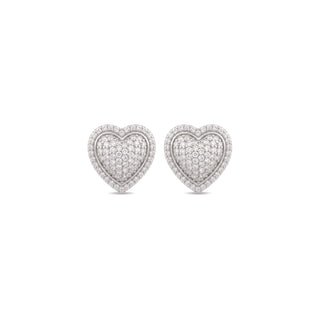 Pavé heart halo moissanite stud earrings in sterling silver