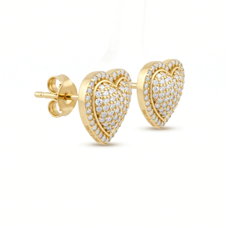 Pavé heart halo moissanite stud earrings in yellow gold vermeil over sterling silver