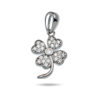 Pavé Heart-Leaf Clover with Stem Moissanite Pendant in sterling silver