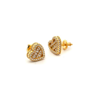 Pavé heart moissanite stud earrings in yellow gold vermeil over sterling silver