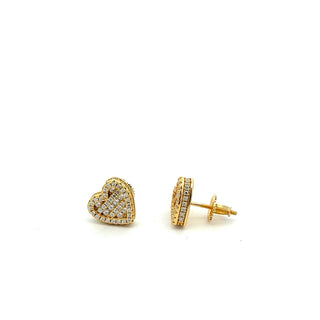 Pavé heart moissanite stud earrings in yellow gold vermeil over sterling silver, view 2