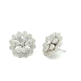 Pavé heart petal flower moissanite stud earrings in sterling silver, view 2