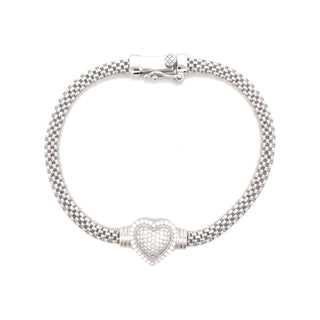 Pavé Heart Woven Mesh Moissanite Bracelet in Sterling Silver