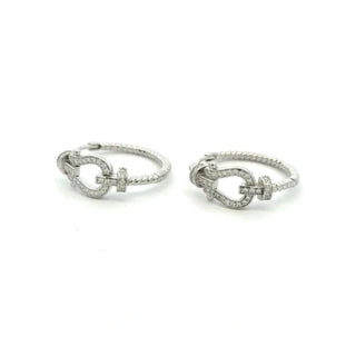 Pavé horseshoe cable twist moissanite hoop earrings in sterling silver