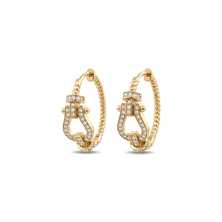 Pavé horseshoe cable twist moissanite hoop earrings in yellow gold vermeil over sterling silver