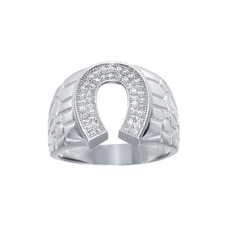 Pavé Horseshoe with Nugget Shoulders Moissanite Ring in sterling silver