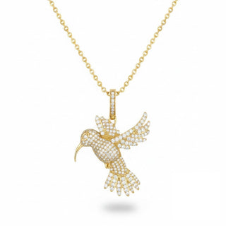 Pavé Hummingbird Moissanite Pendant in gold vermeil on a chain