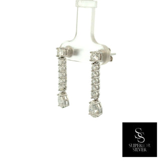 Pavé line pear drop moissanite earrings in sterling silver, view 3