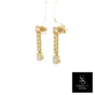 Pavé line pear drop moissanite earrings in yellow gold vermeil over sterling silver, view 3