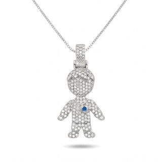 Pavé Little Boy Moissanite Pendant in Sterling Silver on chain