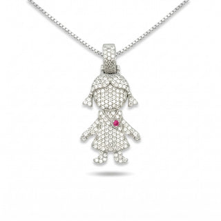 Pavé Little Girl Moissanite Pendant in Sterling Silver on chain