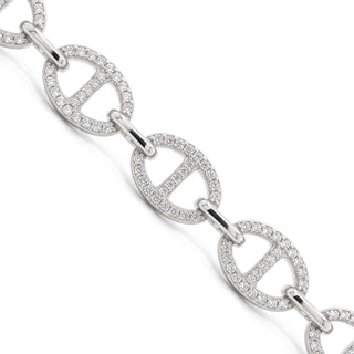 Pavé Mariner Link Moissanite Bracelet in Sterling Silver, close-up