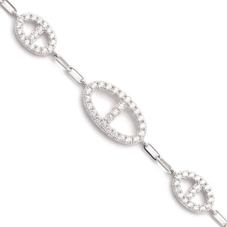 Pavé Mariner Station Paperclip Moissanite Bracelet in Sterling Silver, close-up