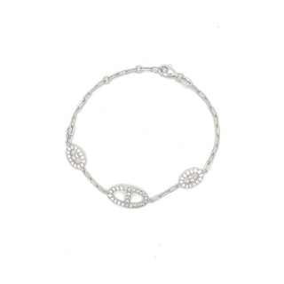 Pavé Mariner Station Paperclip Moissanite Bracelet in Sterling Silver