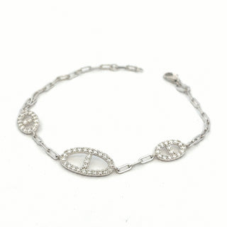 Pavé mariner station paperclip moissanite bracelet in sterling silver, view 2