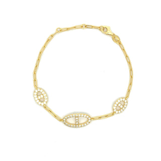 Pavé mariner station paperclip moissanite bracelet in yellow gold vermeil over sterling silver