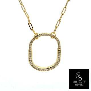 Pavé open lock paperclip moissanite necklace in yellow gold vermeil over sterling silver