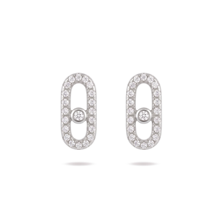 Pave oval frame bezel moissanite stud earrings in sterling silver