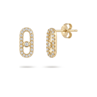 Pave Oval Frame Bezel Moissanite Stud Earrings in yellow gold vermeil
