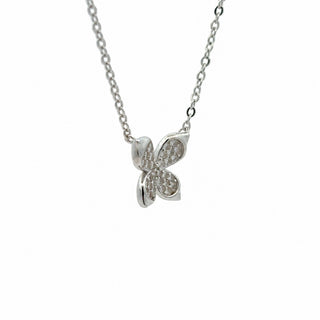 Pavé polished edge butterfly moissanite necklace in sterling silver