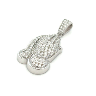 Pavé praying hands moissanite pendant in sterling silver, view 2