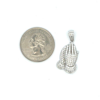 Pavé praying hands moissanite pendant in sterling silver, view 3