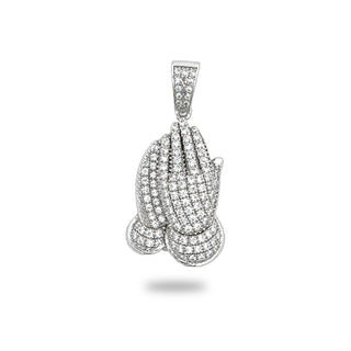 Pavé Praying Hands Moissanite Pendant in sterling silver