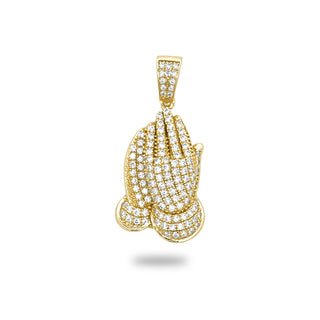 Pavé praying hands moissanite pendant in yellow gold vermeil over sterling silver