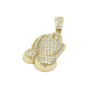 Pavé praying hands moissanite pendant in yellow gold vermeil over sterling silver, view 2