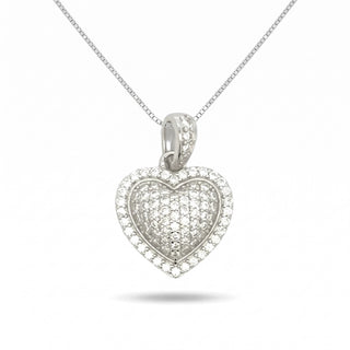 Pavé Puffed Heart with Halo Moissanite Pendant in Sterling Silver on chain