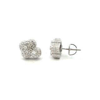Pavé rounded cross moissanite stud earrings in sterling silver, view 2