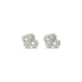 Pave rounded cross moissanite stud earrings in sterling silver