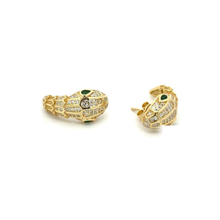Pavé serpent head moissanite earrings in yellow gold vermeil over sterling silver