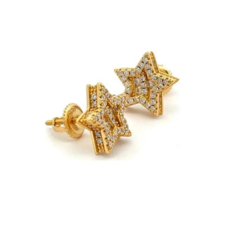 Pavé star moissanite stud earrings in yellow gold vermeil over sterling silver