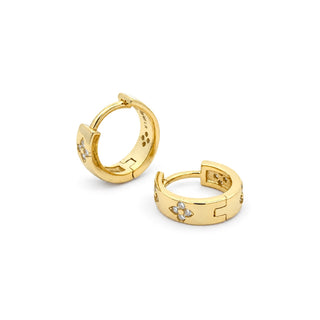 Pavé star station huggie hoop earrings in yellow gold vermeil over sterling silver