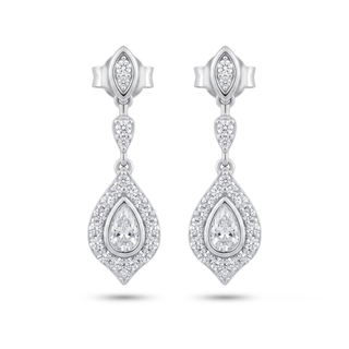 Pavé teardrop dangle moissanite earrings in sterling silver