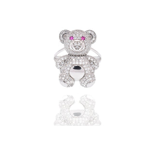 Pavé Teddy Bear Moissanite Ring in sterling silver