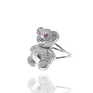 Pavé Teddy Bear Moissanite Ring in sterling silver, view 2