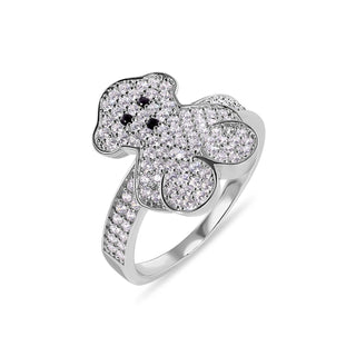 Pavé Teddy Bear on Pavé Band Moissanite Ring in sterling silver