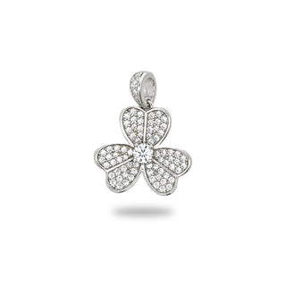 Pavé three-petal flower moissanite pendant in sterling silver, view 2